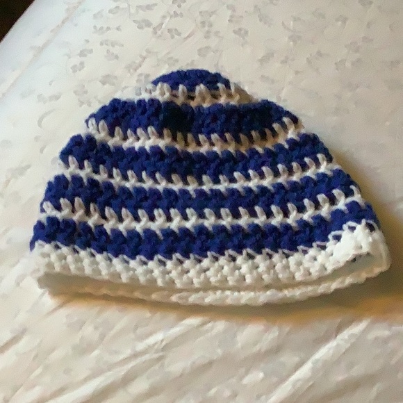 hand made Other - Winter 🥶 hat hand crocheted blue white 6/12 mo